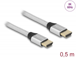 85365 Delock Cablu HDMI cu viteză foarte rapidă 48 Gbps 8K 60 Hz argintiu 0,5 m certificat