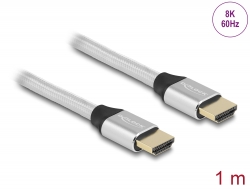 85366 Delock Ultra High Speed HDMI-kabel 48 Gbps 8K 60 Hz silver 1 m certifierad