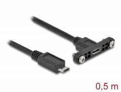 35108 Delock Przewód USB 2.0 Micro-B, wtyk żeński, do zabudowy panelowej > USB 2.0 Micro-B. wtyk męski, 0,5 m