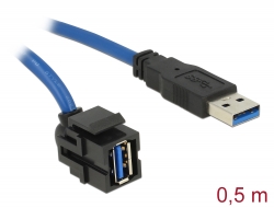 86375 Delock Keystone modul, USB 3.0 A-csatlakozóhüvely 250° > USB 3.0 A-csatlakozódugó, kábellel