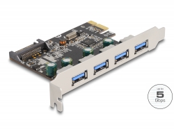 89297 Delock Placă PCI Express x1 la 4 x USB Tip-A extern SuperSpeed USB 5 Gbps (USB 3.2 Gen 1)