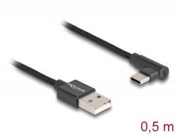 80029 Delock Przewód USB 2.0 Typu-A, wtyk męski do USB Type-C™, wtyk męski, kątowy, 0,5 m, czarny