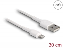 87866 Delock Cablu de încărcare USB pentru iPhone™, iPad™, iPod™ alb, 30 cm