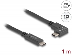 80037 Delock USB 10 Gbps kabel USB Type-C™ hane till USB Type-C™ hane vinklad vänster / höger 1 m 4K PD 60 W med E-markering