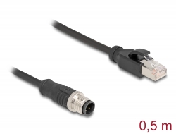 60073 Delock M12 Adaptérový kabel, ze 4-pinové D-kódované samec na samec RJ45, délky 50 cm