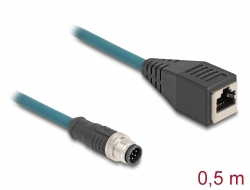 60069 Delock M12 Adaptérový kabel, ze 8-pinové A-kódované samec na zásuvku RJ45, délky 50 cm