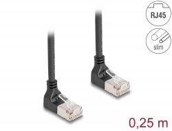 80279 Delock RJ45 Network Cable Cat.6A S/FTP Slim 90° upwards / upwards angled 0.25 m black