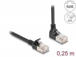 80285 Delock RJ45 Network Cable Cat.6A S/FTP Slim 90° upwards angled / straight 0.25 m black