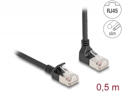 80286 Delock RJ45 mrežni kabel Cat.6A S/FTP Slim 90° prema gore zakošen / ravno 0,5 m crni