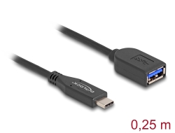 60567 Delock USB 10 Gbps koax kábel USB Type-C™ apa – A-típusú anya 25 cm hosszú