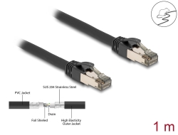 80240 Delock RJ45 hálózati kábel Cat.6A U/FTP ultrahajlékony belső fém borítással 1 m, fekete