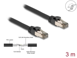 80242 Delock RJ45 hálózati kábel Cat.6A U/FTP ultrahajlékony belső fém borítással 3 m, fekete