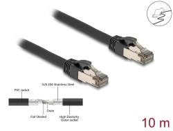 80244 Delock Síťový kabel RJ45 Cat.6A, U/FTP, ultraohebný s vnitřním kovovým pláštěm, délky 10 m, černý