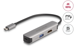 61060 Delock USB Type-C™-adapter till HDMI 4K 60 Hz med USB Typ-A och USB Type-C™ Data + PD 92 W