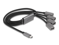 64210 Delock Hub cu cablu USB 2.0 cu 4 porturi și conector USB Type-C™ 60 cm
