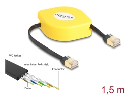 80239 Delock Cable retráctil RJ45 Cat.6A STP 1,5 m, negro / amarillo
