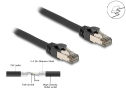 80245 Delock RJ45 hálózati kábel Cat.6A U/FTP ultrahajlékony belső fém borítással 15 m, fekete