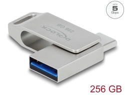 54008 Delock Flash disk USB 5 Gbps, USB-C™ + Typ-A, 256 GB - kovový kryt