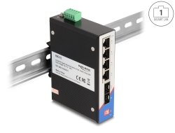 88015 Delock Průmyslový přepínač sítě Gigabit Ethernet se 4 porty RJ45 a 2 porty SFP, na DIN lištu