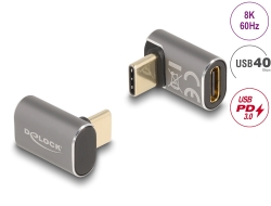 60054 Delock USB Προσαρμογέας 40 Gbps USB Type-C™ PD 3.0 100 W αρσενικό προς θηλυκής με γωνία 8K 60 Hz προς μεταλλικό