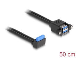 83007 Delock Cavo USB 5 Gbps pin header femmina angolato a 90° a 2 x USB 5 Gbps Tipo-A femmina da incorporare da 50 cm