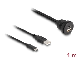 88102 Delock Cablu USB 2.0 tată USB Tip-A şi conector tată USB Type-C™ la mamă USB Tip-A şi mamă USB Type-C™ pentru încorporare, 1 m, negru
