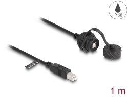 88011 Delock Kábel USB 2.0 B-típusú apa – USB 2.0 B-típusú anya installálásra IP68 por és víz elleni védő bajonettzá kalappal fekete, 1 m