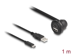 88103 Delock USB 2.0-kabel USB Typ-A hane och USB Type-C™ hane till USB Typ-A hona 90° vinklad och USB Type-C™ hona 90° vinklad för inbyggnation 1 m svart