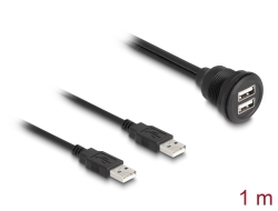 88104 Delock Kabel USB 2.0, 2 x USB Typ-A zástrčky na 2 x USB Typ-A zásuvku, k vestavění, 1 m, černý
