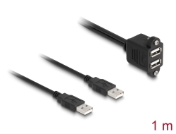 88105 Delock USB 2.0 kábel 2 x USB A-típusú apa végződéssel, valamint egy 2 x USB A-típusú anya csavarokkal beépített végződéssel 1 m, fekete színű
