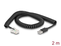 90601 Delock Cablu spiralat RJ50 la USB 2.0 Tip-A pentru cititoare de coduri de bare 2 m