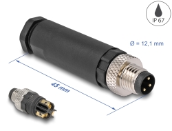 60529 Delock M8 Connector A-coded 3 pin male for mounting with screw connection