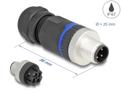 60533 Delock M12 Connector A-coded 4 pin male for mounting with screw connection