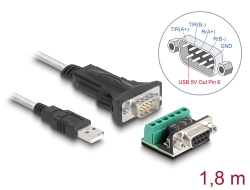63465 Delock Adaptateur USB 2.0 Type-A vers 1 x Serial RS-422/485 mâle avec bornier à 6 broches, 5V, 1,8 m