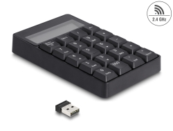 12113 Delock 2 az 1-ben A típusú USB billentyűzet számológép funkcióval, 2,4 GHz, vezeték nélküli, fekete