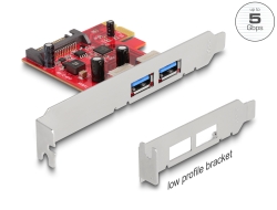 90155 Delock Carte PCI Express x1 vers 2 x externe USB 5 Gbps Type-A femelle - Facteur de forme à profil bas