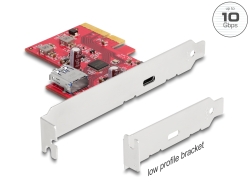 90158 Delock PCI Express x4-kort till 1 x extern USB 10 Gbps USB Type-C™ hona + 1 x intern USB 10 Gbps Typ-A hona - Formfaktor med låg profil