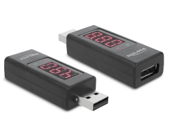 65569 Delock Adaptateur USB 2.0 A mâle > A femelle avec indicateur LED pour les Volts et les Ampères