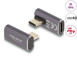 60048 Delock USB Adapter 40 Gbps USB Type-C™ PD 3.0 100 W csatlakozódugóval - csatlakozóhüvellyel, elforgatott ívelt bal / jobb 8K 60 Hz fém