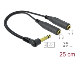 66493 Delock Audio Splitter, 6,35 mm, 1 x zástrčkový konektor na 2 x zásuvkový, 3 pinový, pravoúhlý, černý, 25 cm