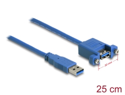 86994 Delock Przewód USB 3.0 Typu-A, wtyk męski > USB 3.0 Typu-A, wtyk żeński, do zabudowy panelowej, 25 cm