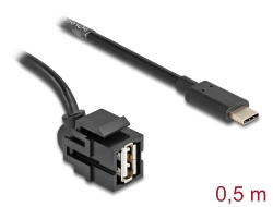 88056 Delock Keystone modul, USB 2.0 A-csatlakozóhüvely > USB Type-C™ dugó, 250°, kábellel 0,5 m