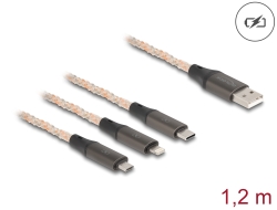 88158 Delock USB RGB-laddningskabel 3-i-1 Typ-A till Lightning™ / Micro USB / USB Type-C™ 1,20 m