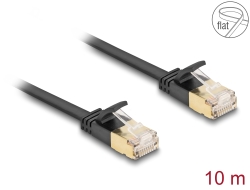 80350 Delock RJ45 Network Cable Cat.6A plug to plug with robust latch and Cat.7 raw flat cable U/FTP 10 m black
