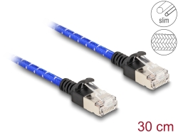 80375 Delock Síťový kabel RJ45 s opleteným pláštěm, Cat. 6A, U/FTP Slim, 0,3 m, modrý
