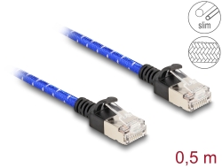 80376 Delock Cablu de rețea RJ45 cu acoperire împletită Cat.6A U/FTP Slim 0,5 m albastru