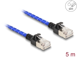 80380 Delock Síťový kabel RJ45 s opleteným pláštěm, Cat. 6A, U/FTP Slim, 5 m, modrý