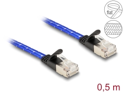 80382 Delock Cablu de rețea plat RJ45 cu acoperire împletită Cat.6A U/FTP 0,5 m albastru