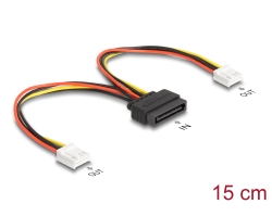 66611  Napájecí kabel SATA, z 15 pinové zástrčky na 2 x 4 pinové zásuvky disketové mechaniky, 15 cm