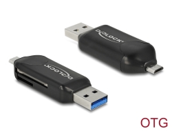 91734 Delock Kortläsare Micro USB OTG / USB 5 Gbps Typ-A för SD / MMC + Micro SD